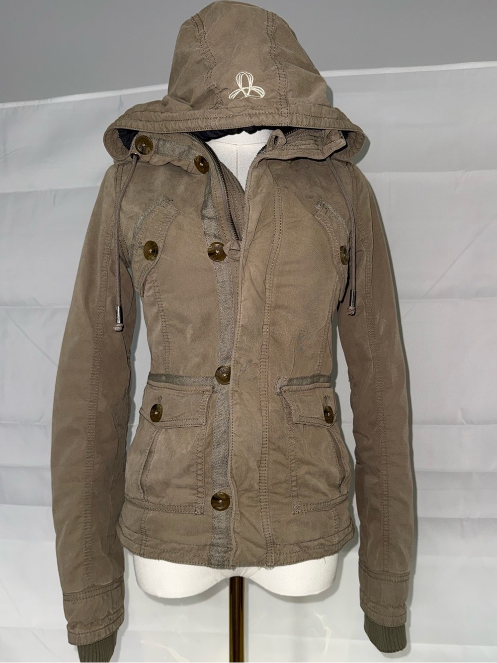Aritzia TNA Military Jacket 017-024 Khaki Hooded Utility Coat XXS - Picture 2 of 12